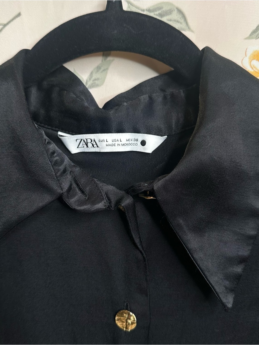 ZARA | Black Satin Button-Down Blouse with Gold Buttons | Women’s Size L - Picture 3 of 5